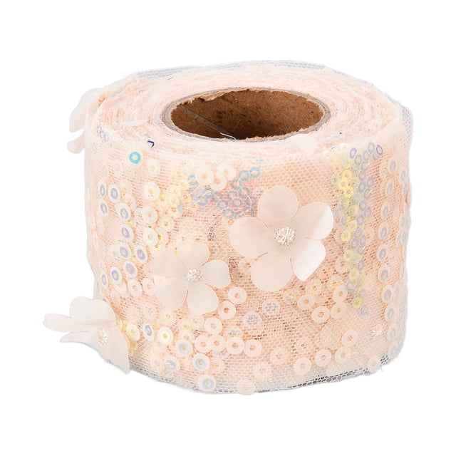 Rollo de tul de 10 yardas, lentejuelas bordadas, flores, cinta de malla, accesorios decorativos para manualidades, color beige