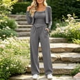 thumbnail image 4 of vdgthytj 3 Piece Sets for Women Long Sleeve Cropped Cardigan Irregular Tank Top Wide Leg Pants Fall Casual Loungewear Outfits(Medium,Dark Gray), 4 of 6