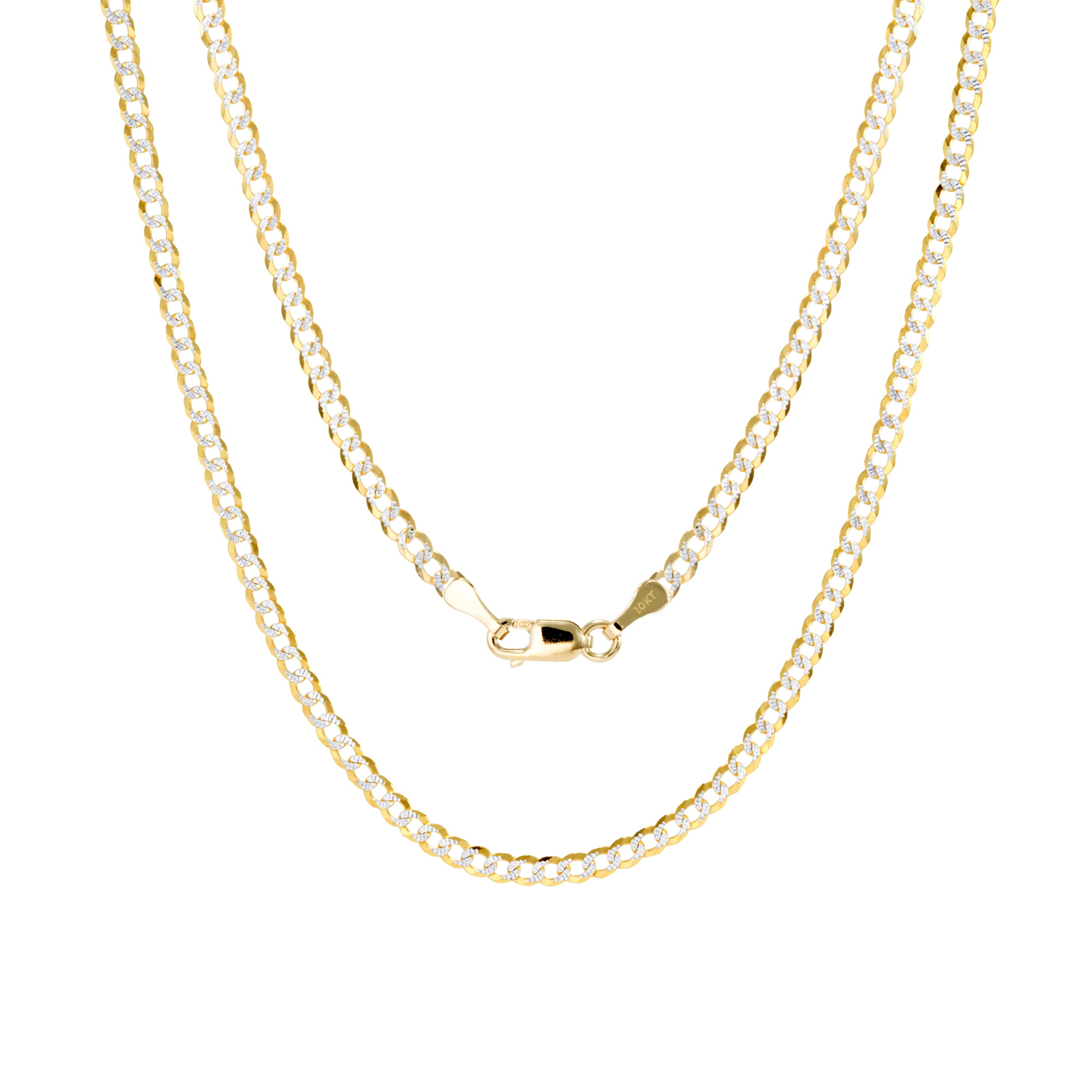 Nuragold 10k Real Yellow Gold Solid Cuban Curb Link 2.5mm Diamond Cut Pave Chain Bracelet or Anklet (7"-9") Two Tone Italian Jewelry for Men & Women