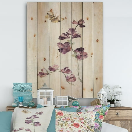 DESIGN ART Designart 'Wild Simple Wallflowers IV' Farmhouse Print on Natural Pine Wood - (Best Place To Farm Purple Lotus)