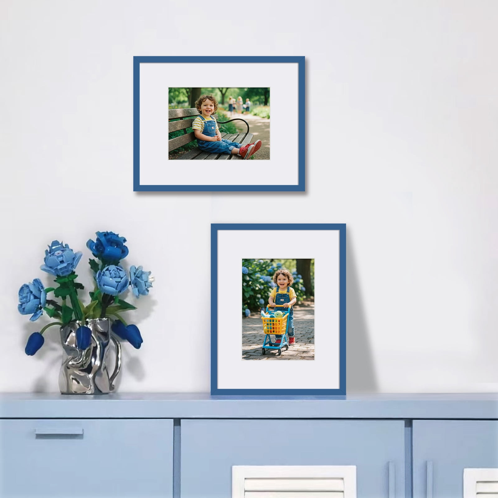 Kuxerla 2 Pack 11x14 Picture Frame Holds 8.5x11 Picture with Mat or 11x14 Picture without Mat,With Clear Acrylic Front and MDF Back Panel,Blue