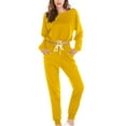 thumbnail image 1 of Ersazi Ensembles 2 Pcs pour Femmes, Survêtement Mode, Couleur Col Rond, Manches Longues, Chandail en Molleton à Franges, Pantalon, en Liquidation, Jaune TG, 1 of 5