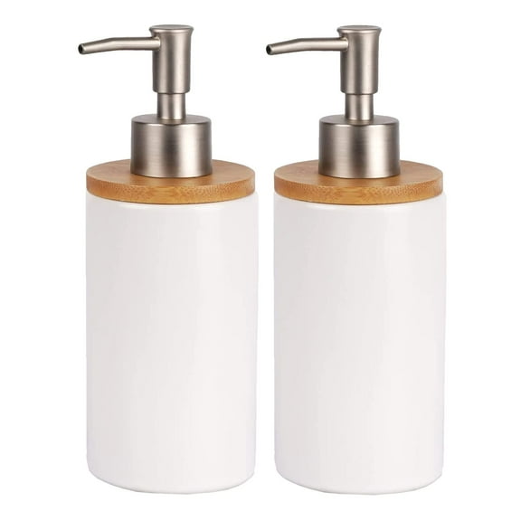 Dish Soap Dispenser Kitchen, Ceramic Kitchen Soap Dispenser Hand Soap Dispenser 13Oz, 2Pcs Liquid Soap Dispenser Bathroom, White Kitchen Soap Dispenser Set Decorative