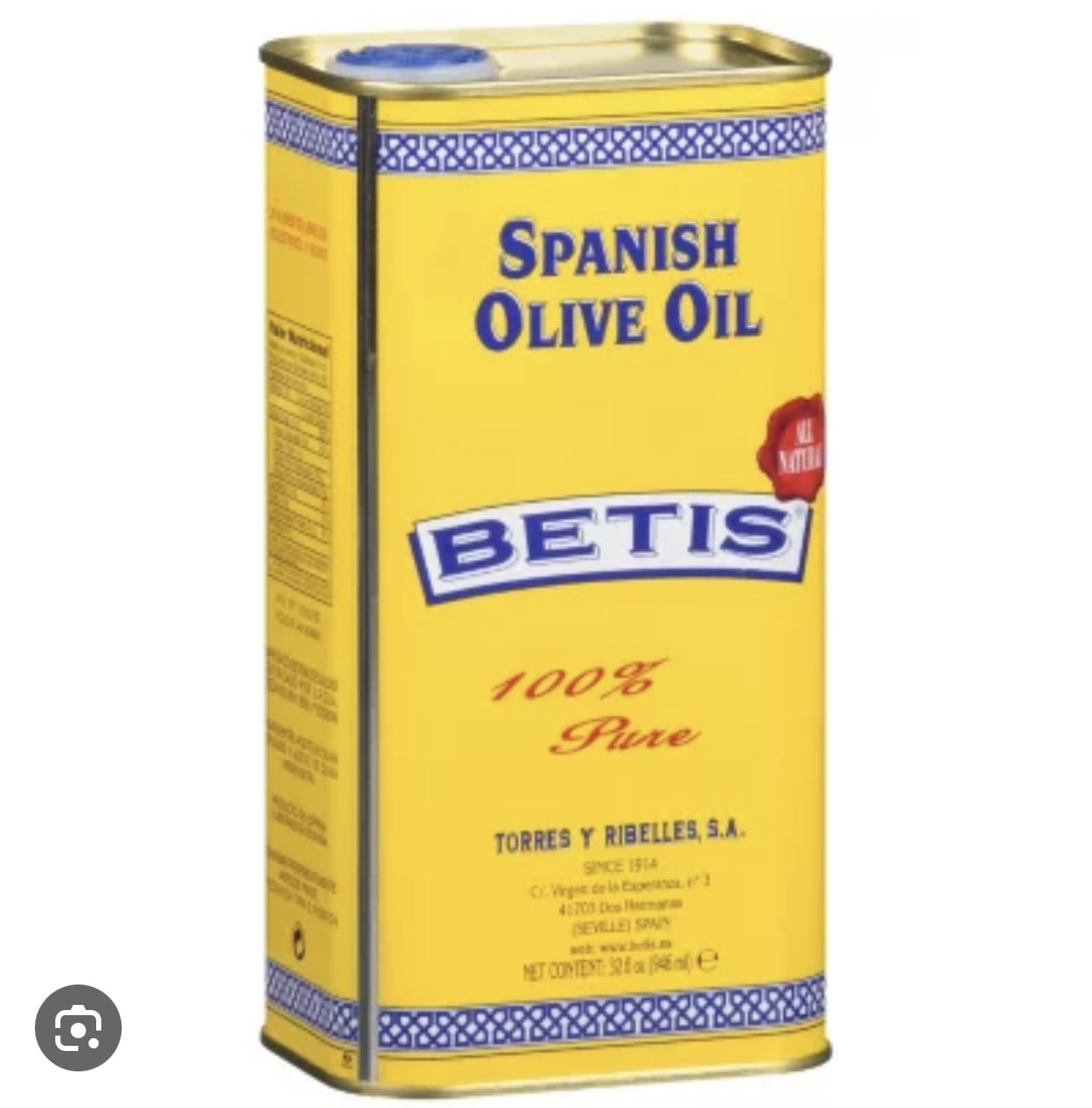 Betis Torres Y Ribelles 100% Pure Spanish Olive Oil Tin Can 24oz Gluten Free