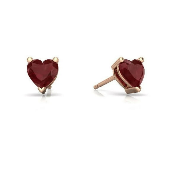 Paris Jewelry 2 Ct Created Ruby Heart Stud Earrings, 24k Rose Gold Jewelry Gift for Women plated