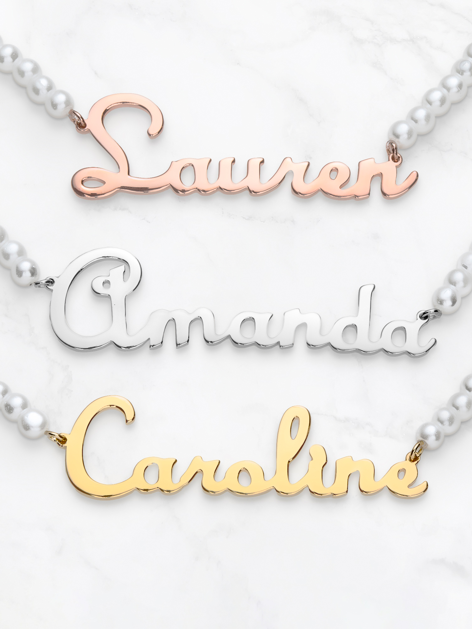 Personalized Planet Script Name Glass Pearl Necklace ,Women's