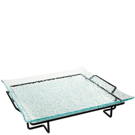 Couronne Co. Istanbul Square Recycled Glass Platter and Metal Stand, M209-2201, 17 inches long, 115 Ounce Capacity