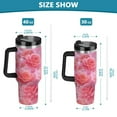 thumbnail image 3 of 30oz insulated car cup with handle and straw suitable for all ages Stainless steel vacuum insulated cup. Pale Pink Roses Pattern, 3 of 10