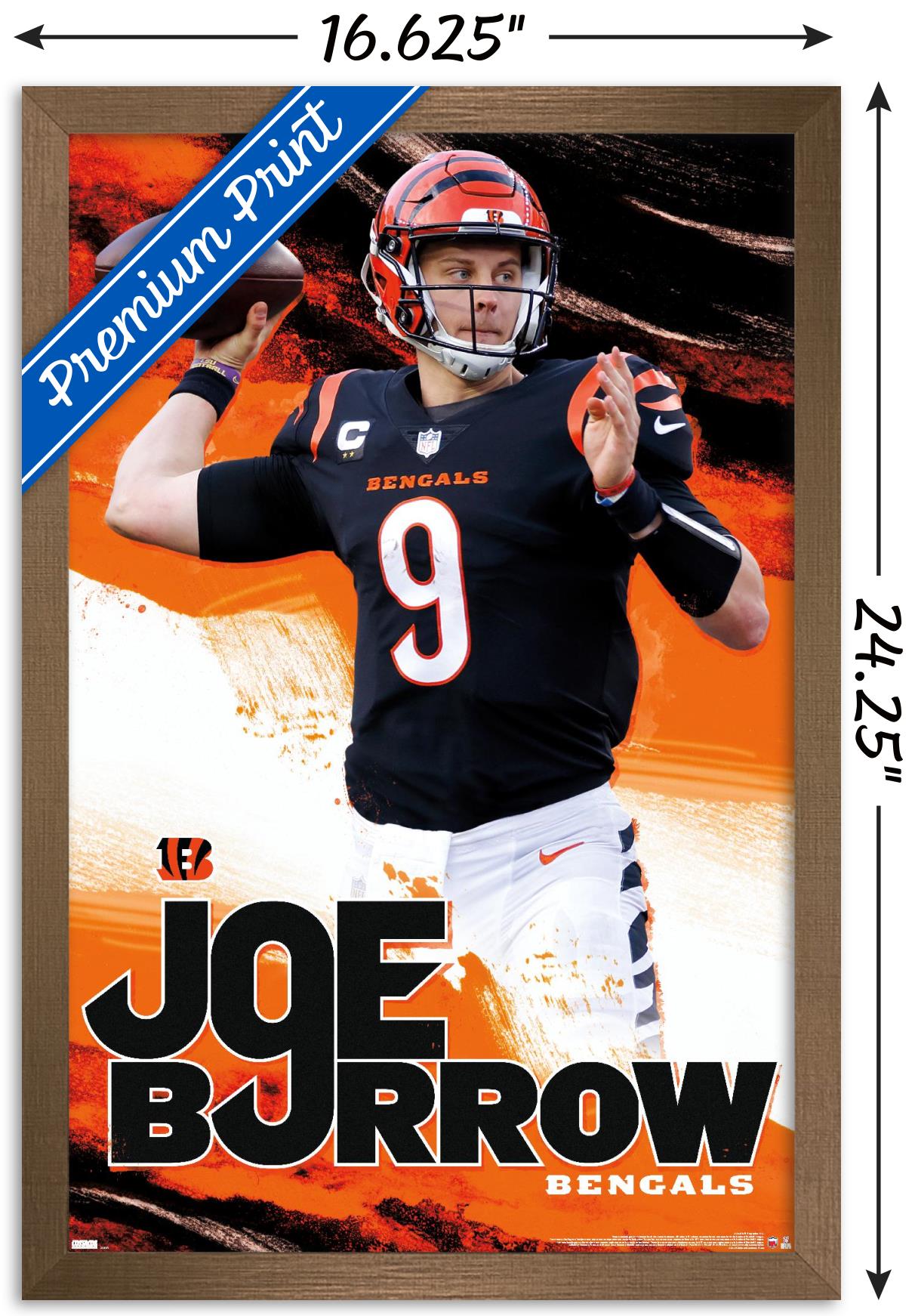 NFL Cincinnati Bengals - Joe Burrow 22 Wall Poster, 14.725" x 22.375" Framed