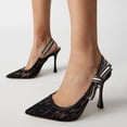 thumbnail image 3 of FSJ Women Sexy Bowknot Stiletto Heels Closed Pointed Toe Slingback Pumps Elastic Strap Sandals Wedding Party Dress Shoes Size 8 Black Lace, 3 of 6