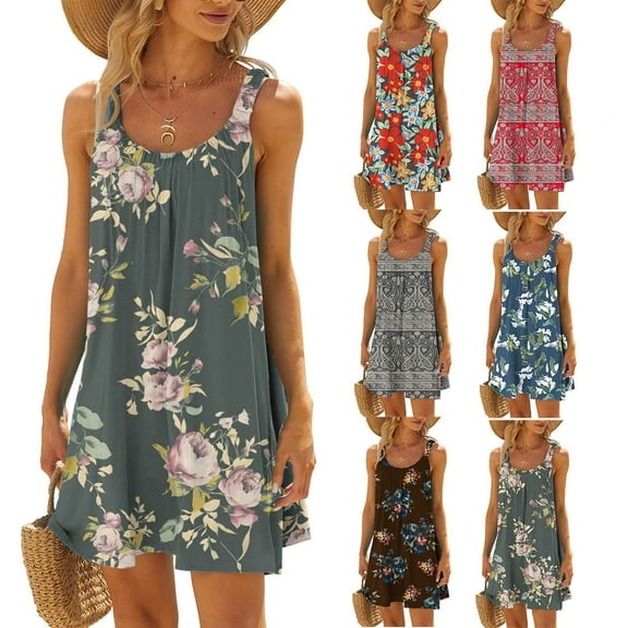 Azrian Womens Plus Size,Women's Beach Dress Bikini Beachwear Coverups Casual Vacation Short Summer Halter Dresses