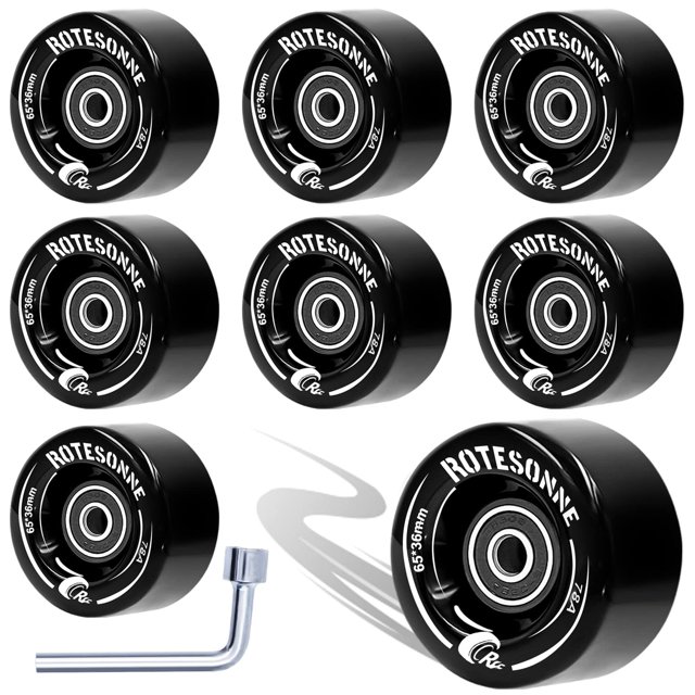 8 Pack 78A Roues de Patins à Roulettes Quad 65 x 36mm avec Roulements ABEC-9 Installées pour Patinage à Double Rangée, Accessoires de Patins Quad Usage Extérieur/intérieur (Noir)