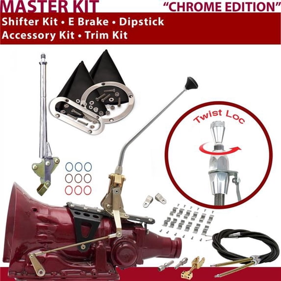 American Shifter 4L60E Shifter Kit Chrome 12 in. E Brake Cable Clamp Clevis Trim Kit Dipstick for D93FB