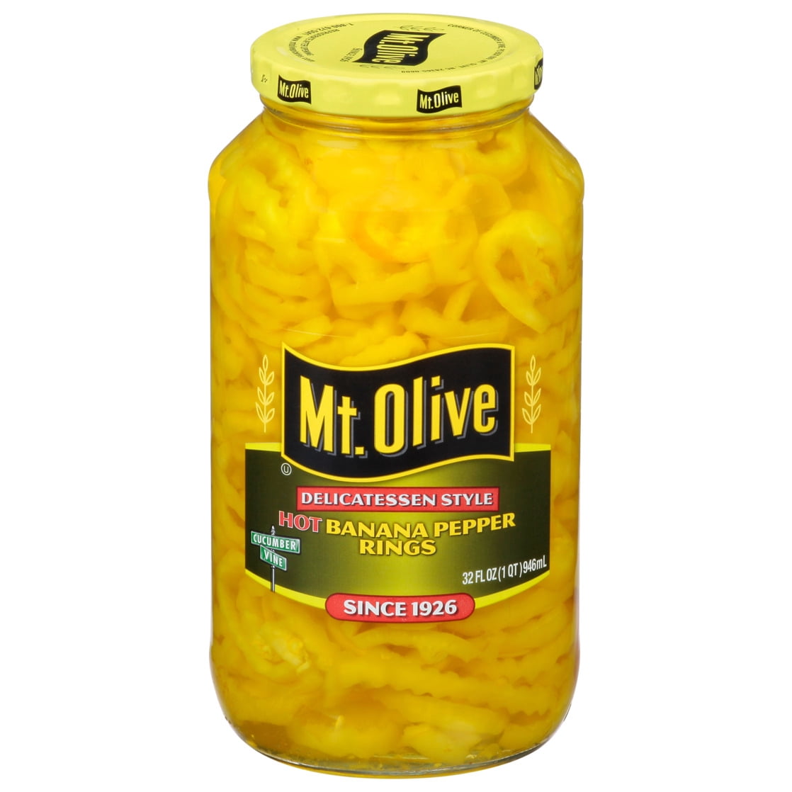 Mt Olive Delicatessen Style Hot Banana Pepper Rings, 32 fl oz jar