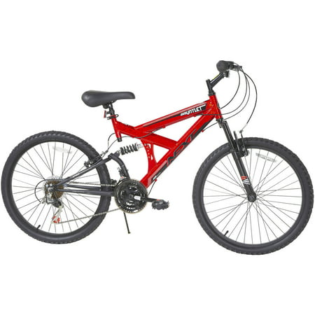 24" Mountain Bike Kids Boys 18 Speed Bicycle Steel Frame Full Suspension Red ( need to replace front break  see picture) 