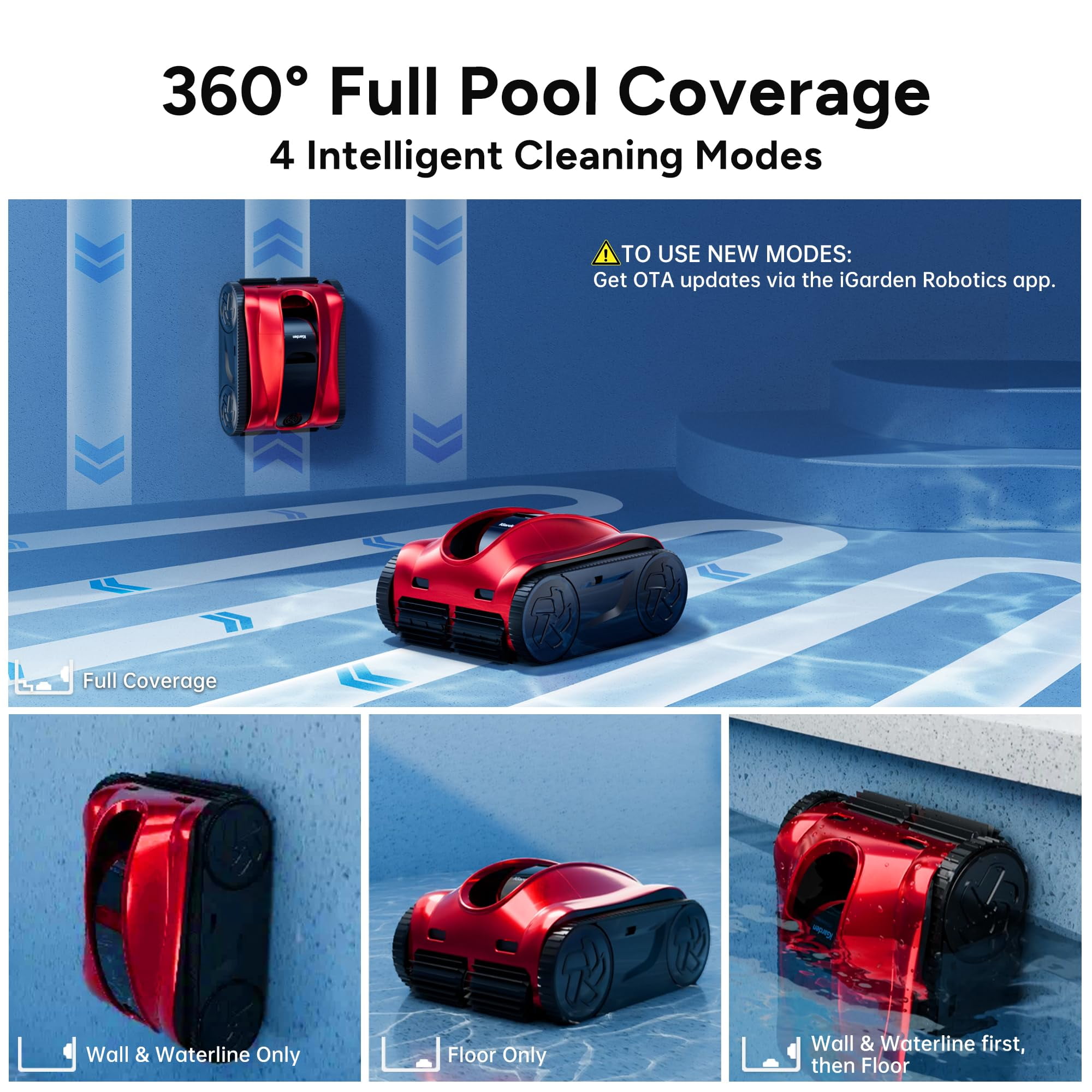 iGarden Pool Cleaner K Pro, 10H Runtime, Cordless Robotic Pool Vacuum for Inground Pools, Touchscreen, Smart Navigation, 200% Turbo Suction, Ultra-Fine Filtration, Auto-Parking