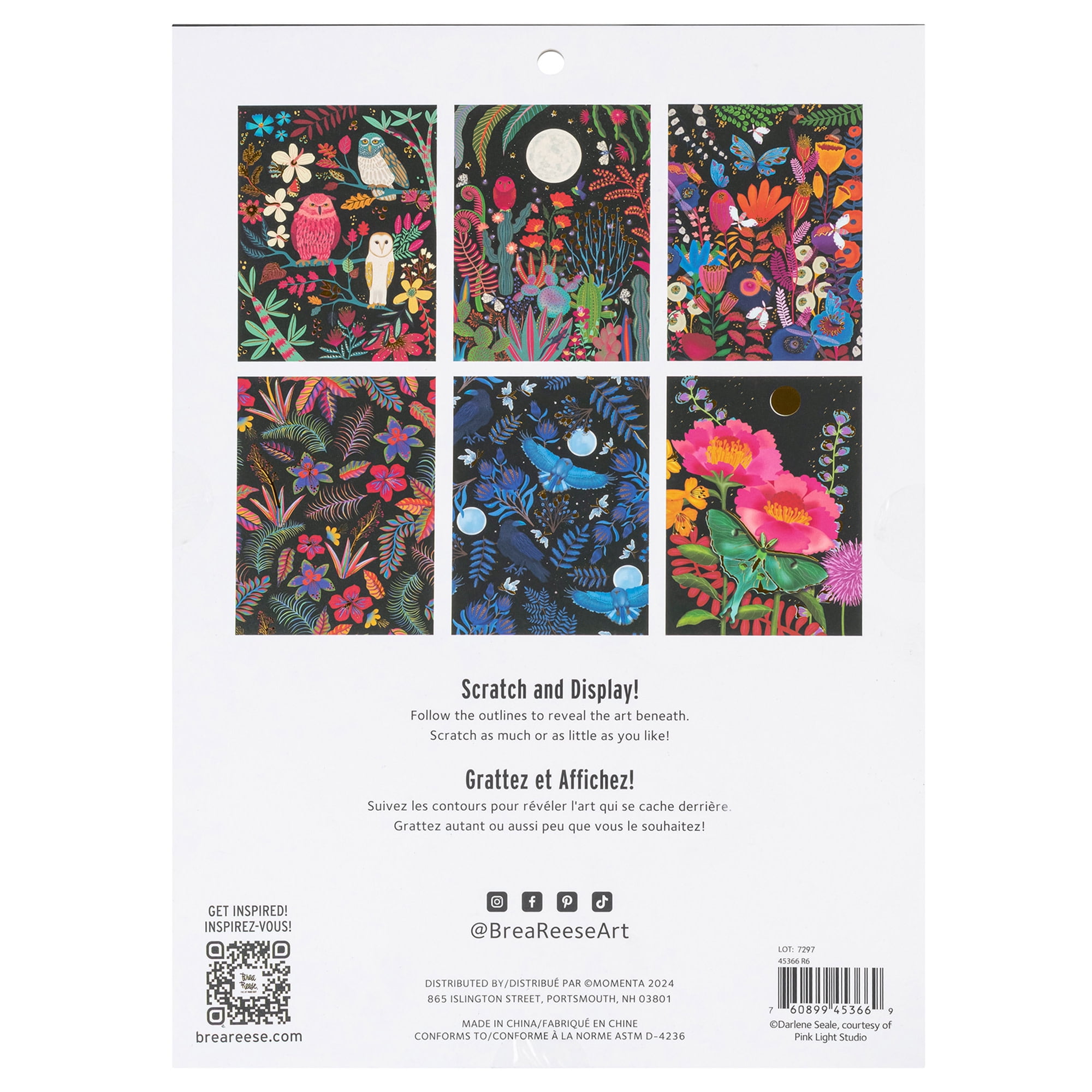 Brea Reese: Scratch Art Paper Pad - Owl & Moon - 6 Designs, Metallic Guided Art, Dual-Tip Stylus & Brush, Easy-to-Frame 9x12" Pages, Adult Craft Kit