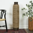 thumbnail image 2 of DecMode Brown Seagrass Handmade Slim Woven Tall Floor Decorative Vase with Dark Brown Striped Accents, 9" x 9" x 40", 2 of 8