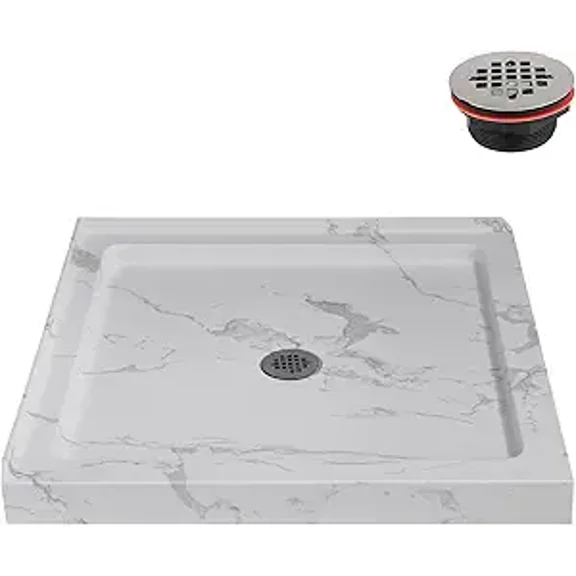 Streamline NTM-664-36MB-CR 36 in. x 36 in. Corner Acrylic Shower Base in Matte Marble with Center Drain, Drain Included