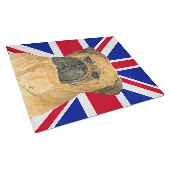 Caroline's Treasures Bullmastiff with English Union Jack British Flag Glass Cutting Board Large Size