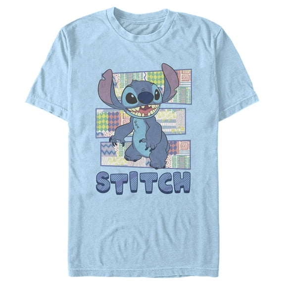 Men's Lilo & Stitch Retro Pattern Panels  Graphic Tee Light Blue 3X Large