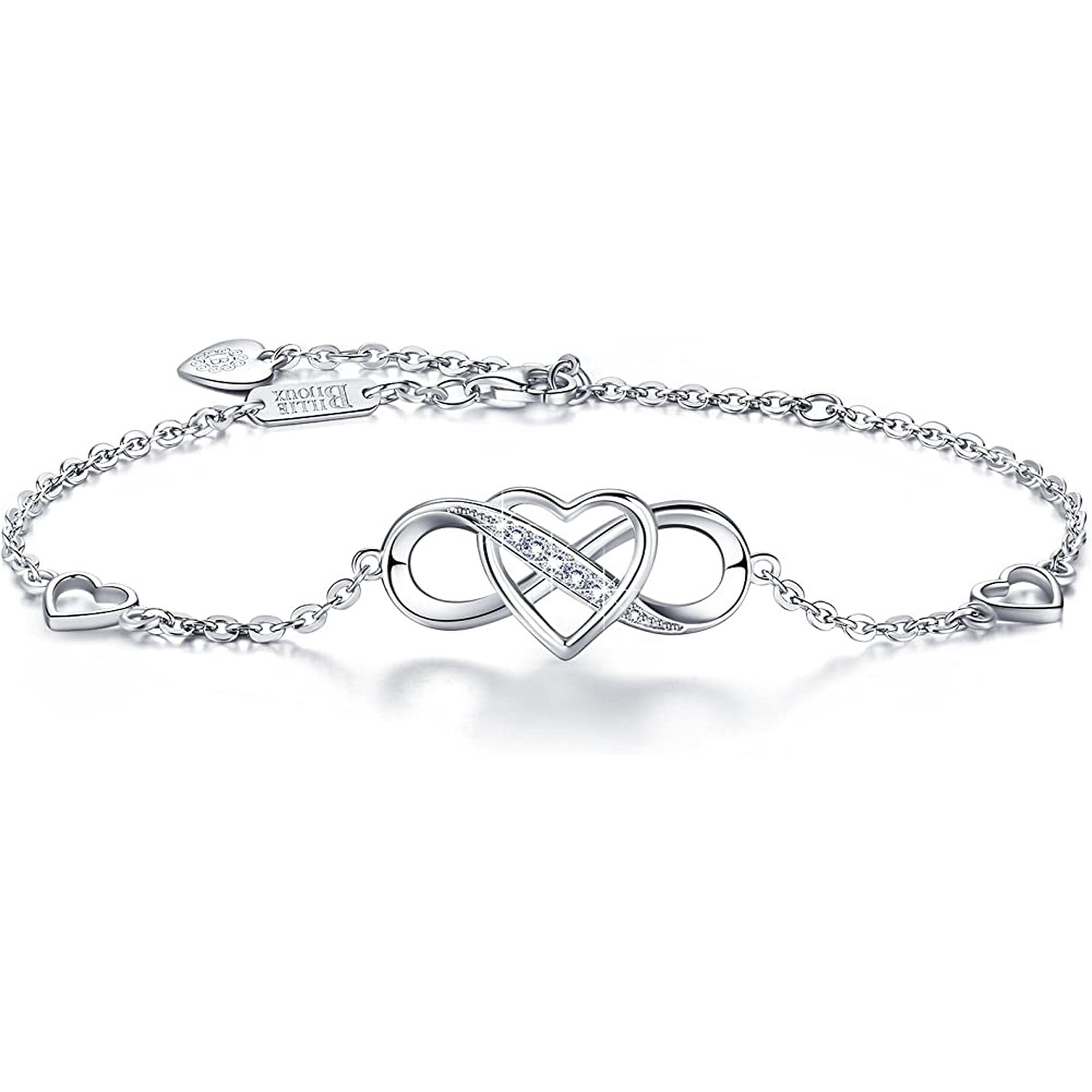 Qucyy 925 Sterling Silver Infinity Bracelet Billie Bijoux Love Forever Infinity Heart White Gold Plated Diamond Adjustable Bracelet Best Gift for Women Girls Walmart