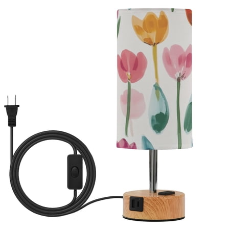 Touch Control Table Lamp with LED Bulb Bedside Lamp for Bedroom Living Room Cute Watercolor Tulips