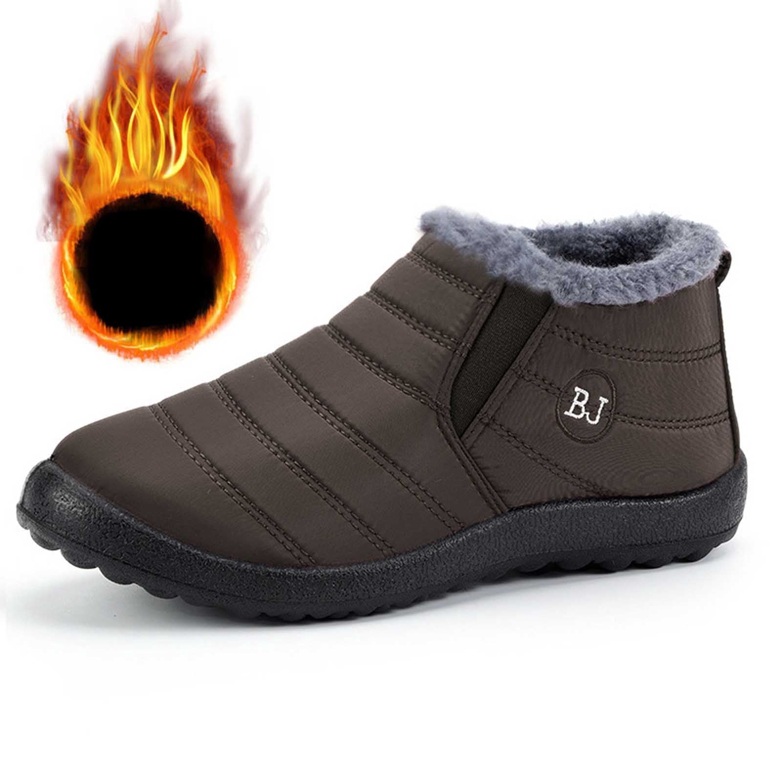 Gyexs Snow Boots for Men Size 13, Womens Winter Shoes Casual, Fold Over, Hook & Loop, Cold Weather & Shearling, Aluminum Toe, Winter Clothes, Coffee, Size 10.5