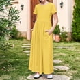 thumbnail image 6 of Annhoo Girls Summer Long Dresses Crew Neck Short Sleeve A-Line Casual Comfy Loose Cute Dress with Pockets 4-14 Years, 6 of 8