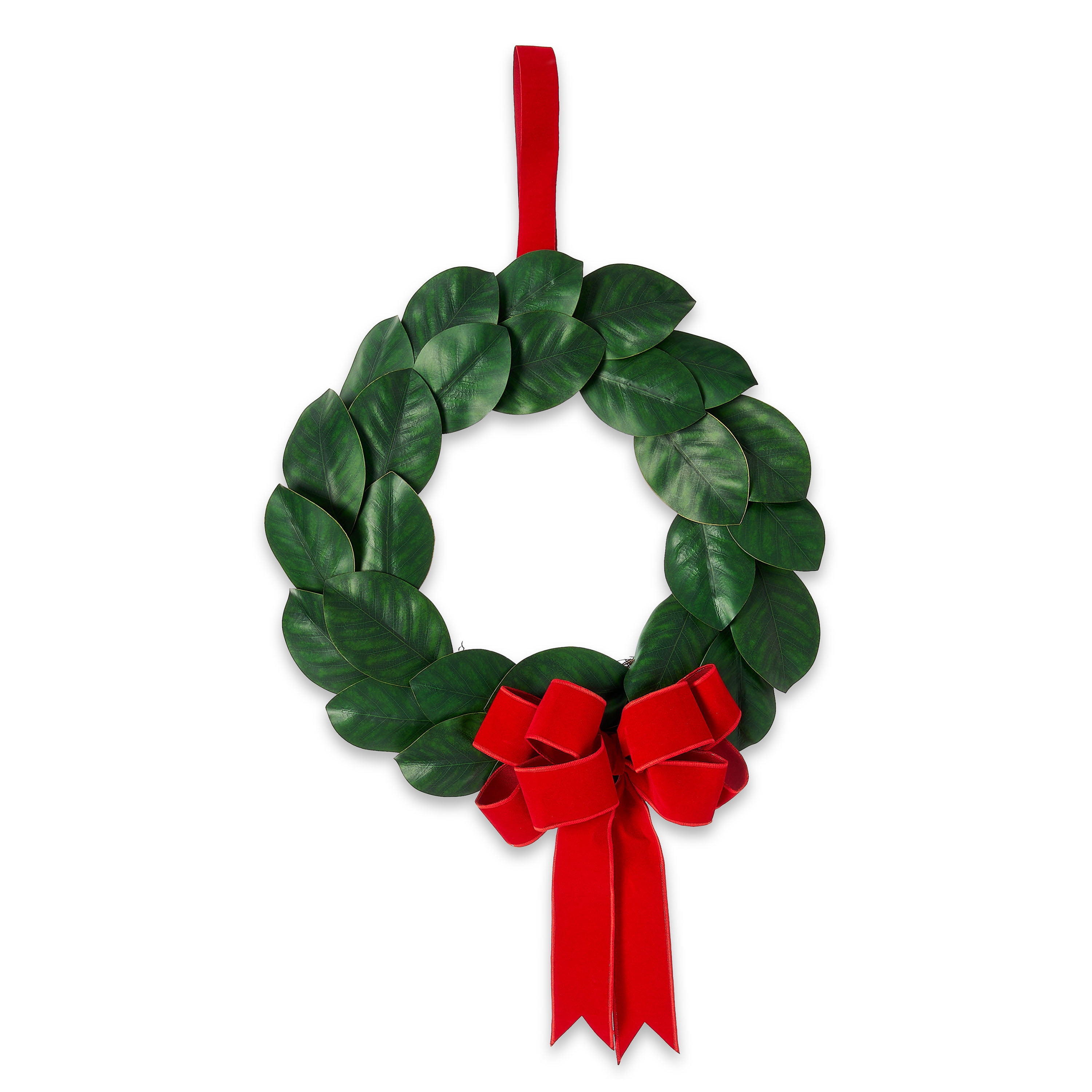 Holiday Time Magnolia Christmas Wreath with Red Bow, 22 Inch