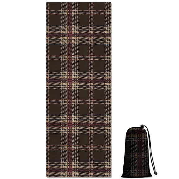 Brown Beige Checkerboard Checkered Pattern Hot Yoga Mat Towel Non Slip for Hot Yoga - Quick-Drying Yoga Mat Cover with 4 Corner Pockets with Travel Bag - Hot Yoga Towel Non Slip 70"x26"