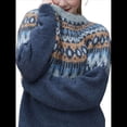 thumbnail image 3 of Suéter de Larga con Cuello Redondo para Mujer, Suéter Informal Estampado, Camisetas de Otoño 2025. Azul Oscuro S, 3 of 10