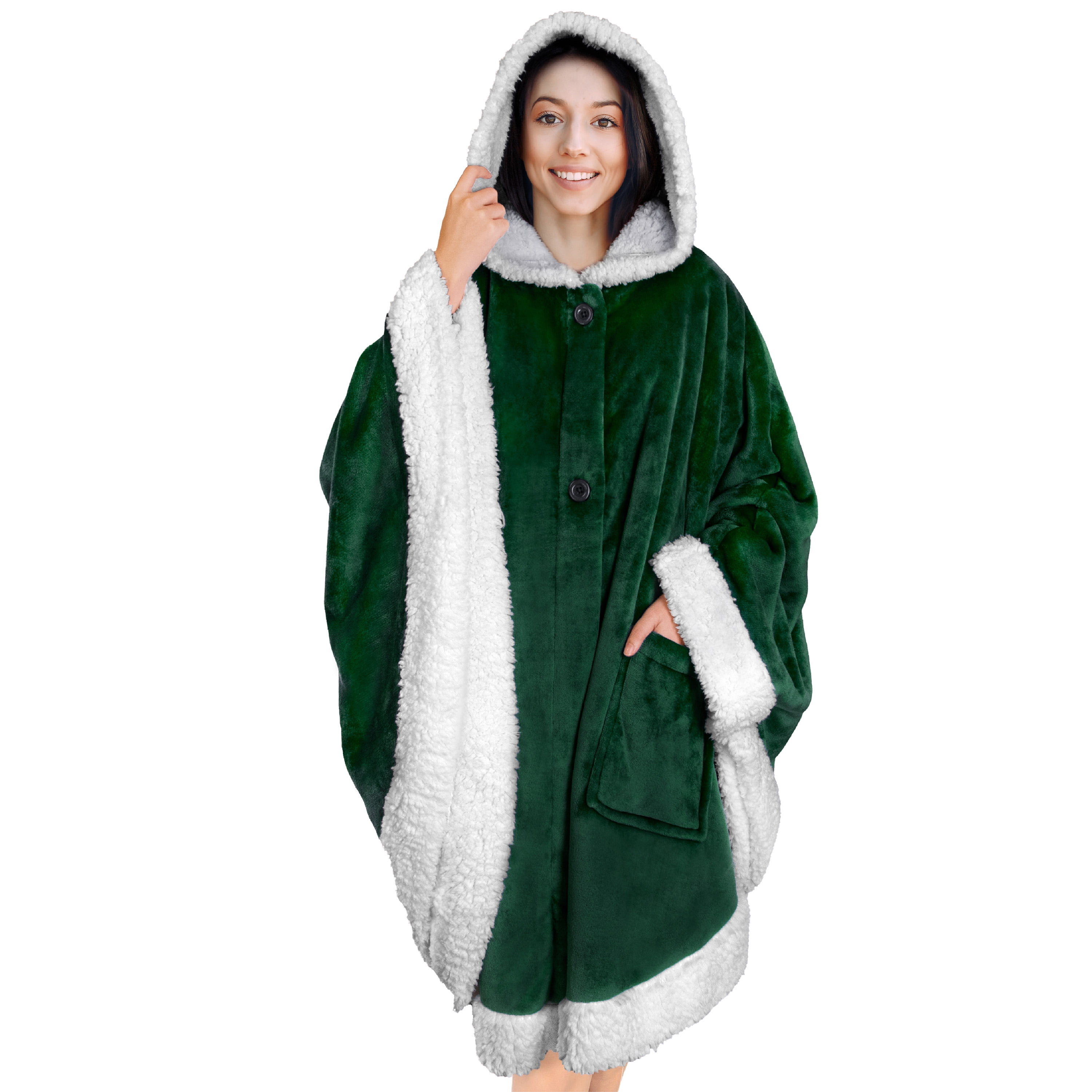 PAVILIA Angel Wrap Hooded Blanket Sherpa Lining Poncho Blanket Wrap