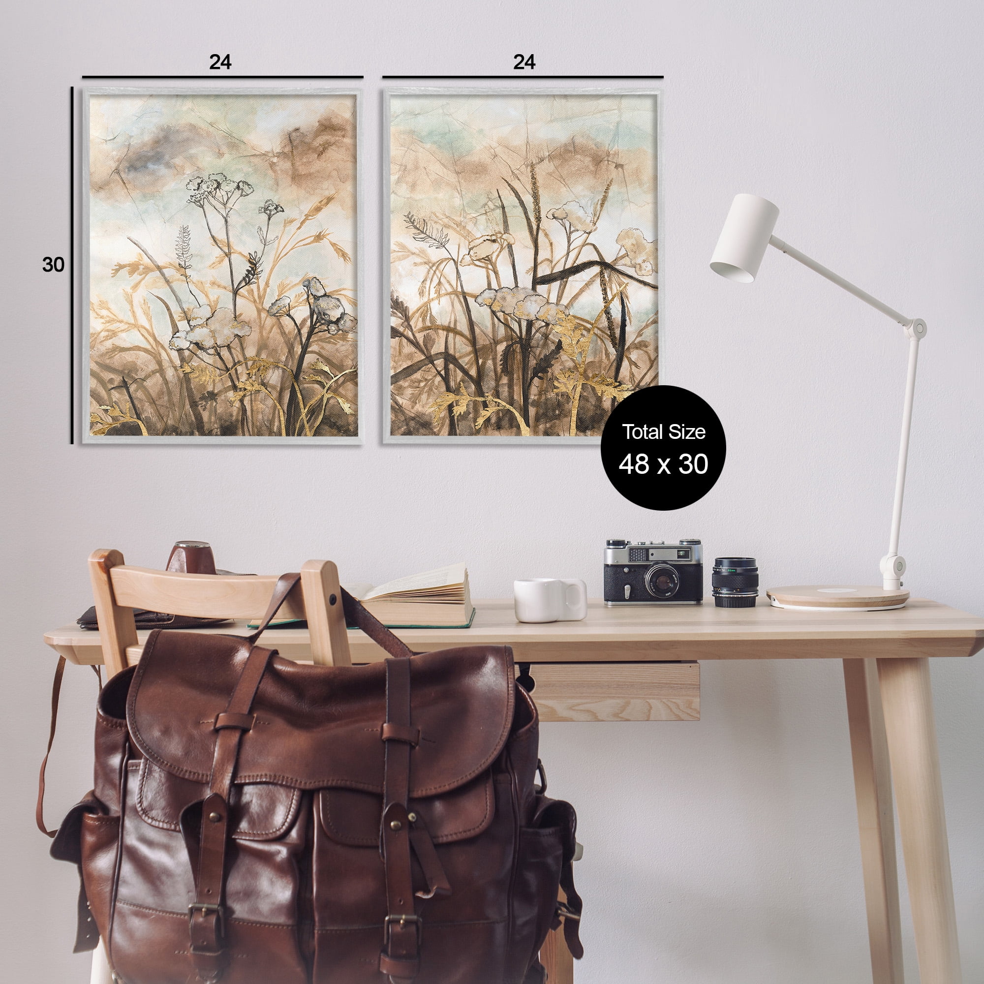 Stupell Industries Abstract Nature Outlines Landscape Painting Gray Framed Art Print Wall Art, 24 x 30, Set of 2