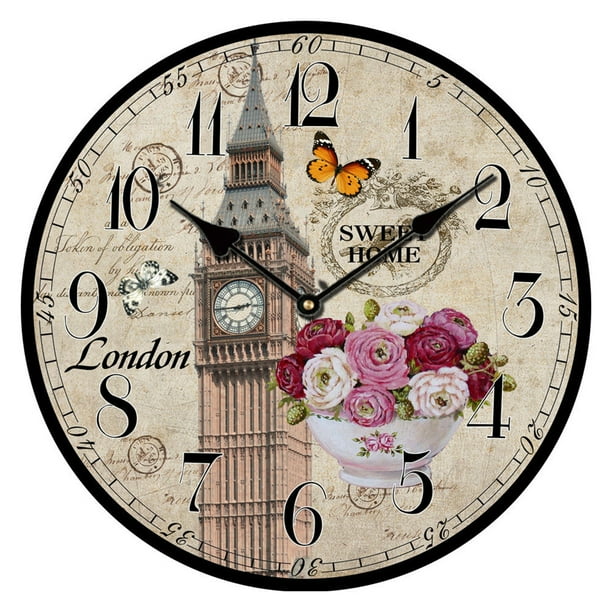 Vintage Rustic Wooden Wall Clock Antique Shabby Chic Retro Home Kitchen Decor Com - Shabby Chic Wall Clocks Vintage Rustic Wooden Wall Clock Antique Shabby Chic Retro Home Kitchen Decor Com - Shabby Chic Wall Clocks