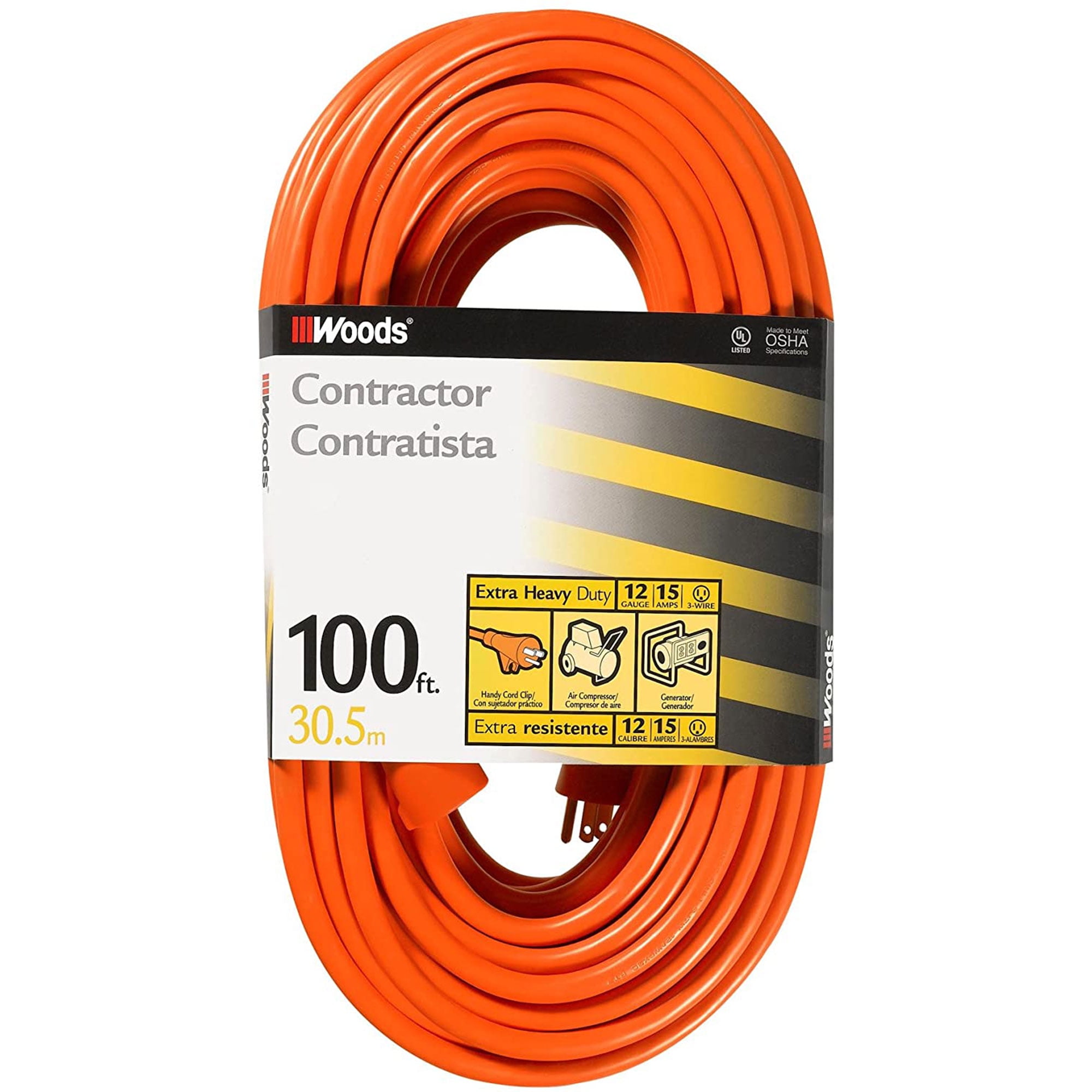 Woods 990824 12/3 Outdoor Multi-Outlet Extension Cord 2-Foot Orange