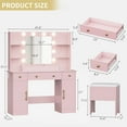 thumbnail image 6 of PUFFCAFE Vanity Desk with Mirror and Lights,Large Makeup Vanity Table Set with Drawers & Chair & Power Outlet,Pink Vanity for Bedroom, 6 of 6