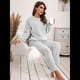 thumbnail image 5 of Pijama de 2 Piezas para Mujer, Conjunto de Ropa de Estar por Casa, Suéter de Punto, Cuello Redondo, Larga, Conjuntos Peludos Gris M, 5 of 8