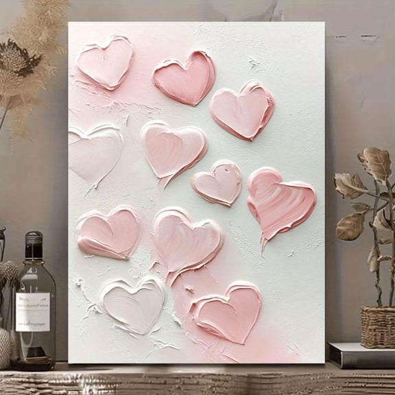 Textured Pink Heart Canvas Wall Decor Ready to Hang Bedroom