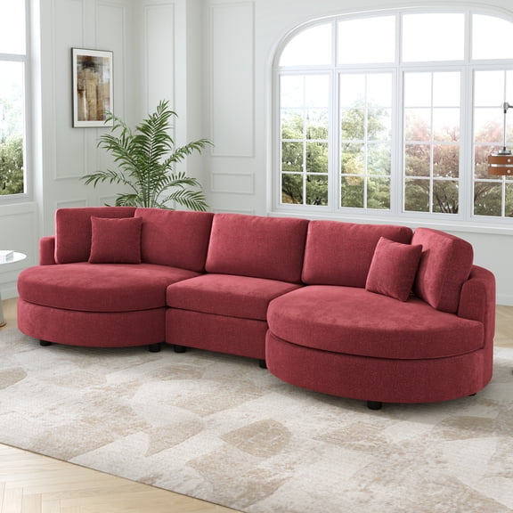 Euroco 3-seater Sofa 129" Upholstered Sofa Couch with Curved Design for Living Room, Red