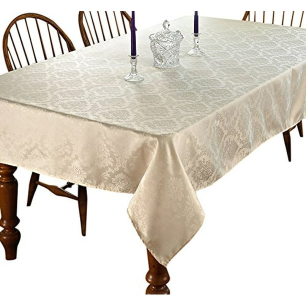 European Damask Design Tablecloth, 60" Round, Ivory, Available in the