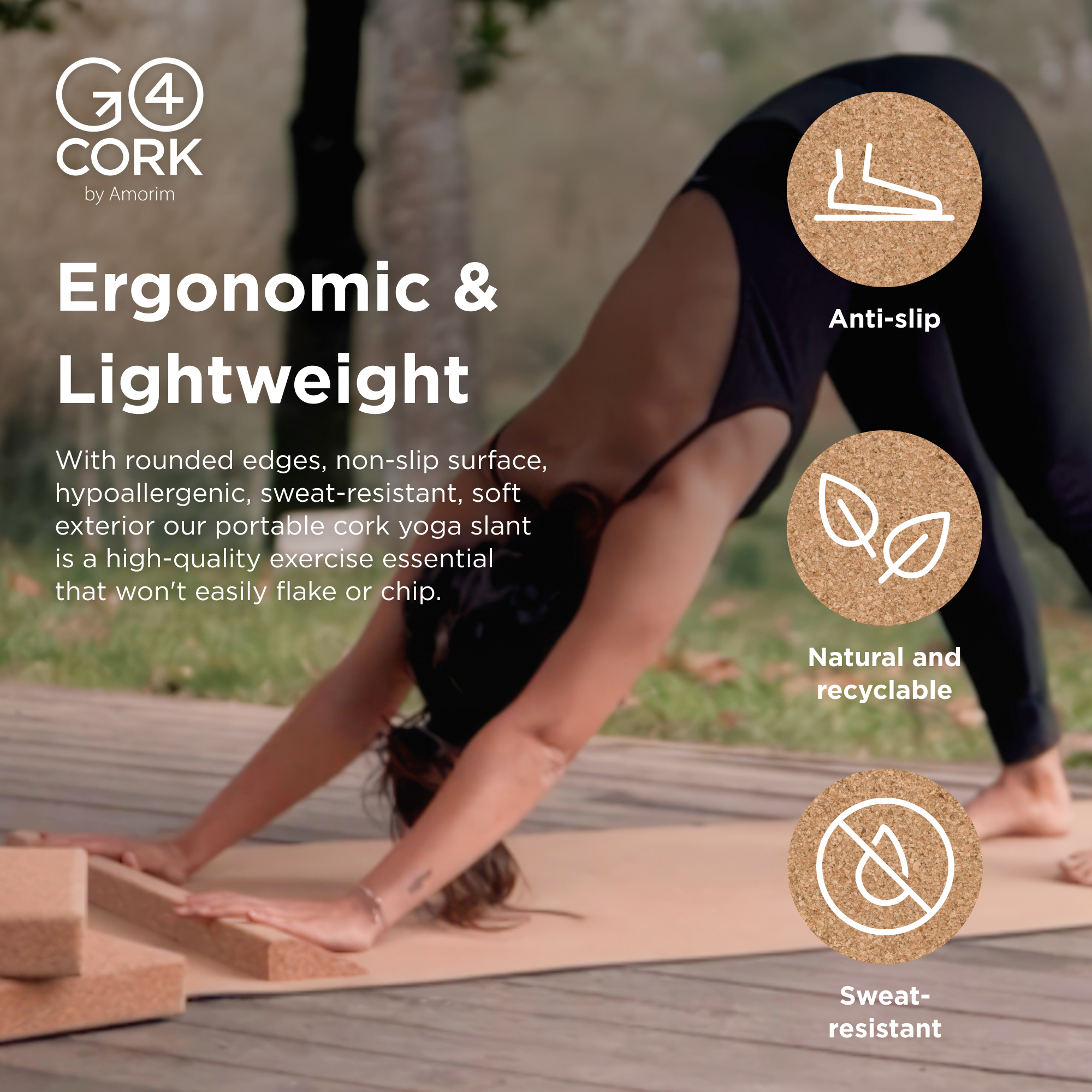 Go4Cork Cork Yoga Wedge | 24" x 4" x 1.4" | Natural Cork Colour | Stability for Yoga, Pilates and Workouts | Non-Slip & Sustainable Cork Wedge