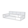 thumbnail image 5 of Harper & Bright Designs Wood Twin XL Size Floor Bed with Storage Cabinets and USB Ports, Kids Montessori Floor Bed with Fence, White, 5 of 12
