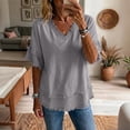 thumbnail image 3 of Womens Summer Gauze Tops Linen Raw Edge V Neck Short Sleeve and Hem Cotton Tunic Blouse Beach Vacation Tees, 3XL, 3 of 6