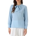 thumbnail image 2 of INSPIRE CHIC Women's Bow Tie Neck Tops Elegant Long Sleeve Business Work Office Blouse L Sky Blue, 2 of 4