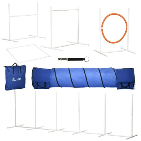 UPC: 0196393441084 | PawHut Dog Agility Training Equipment with 9.8  Tunnel & Canine Whistle  Dog Obstacle Course for Backyard with Pause Box  Includes Dog Agility Tunnel  Agility Jumps  Weave Poles  8-Piece