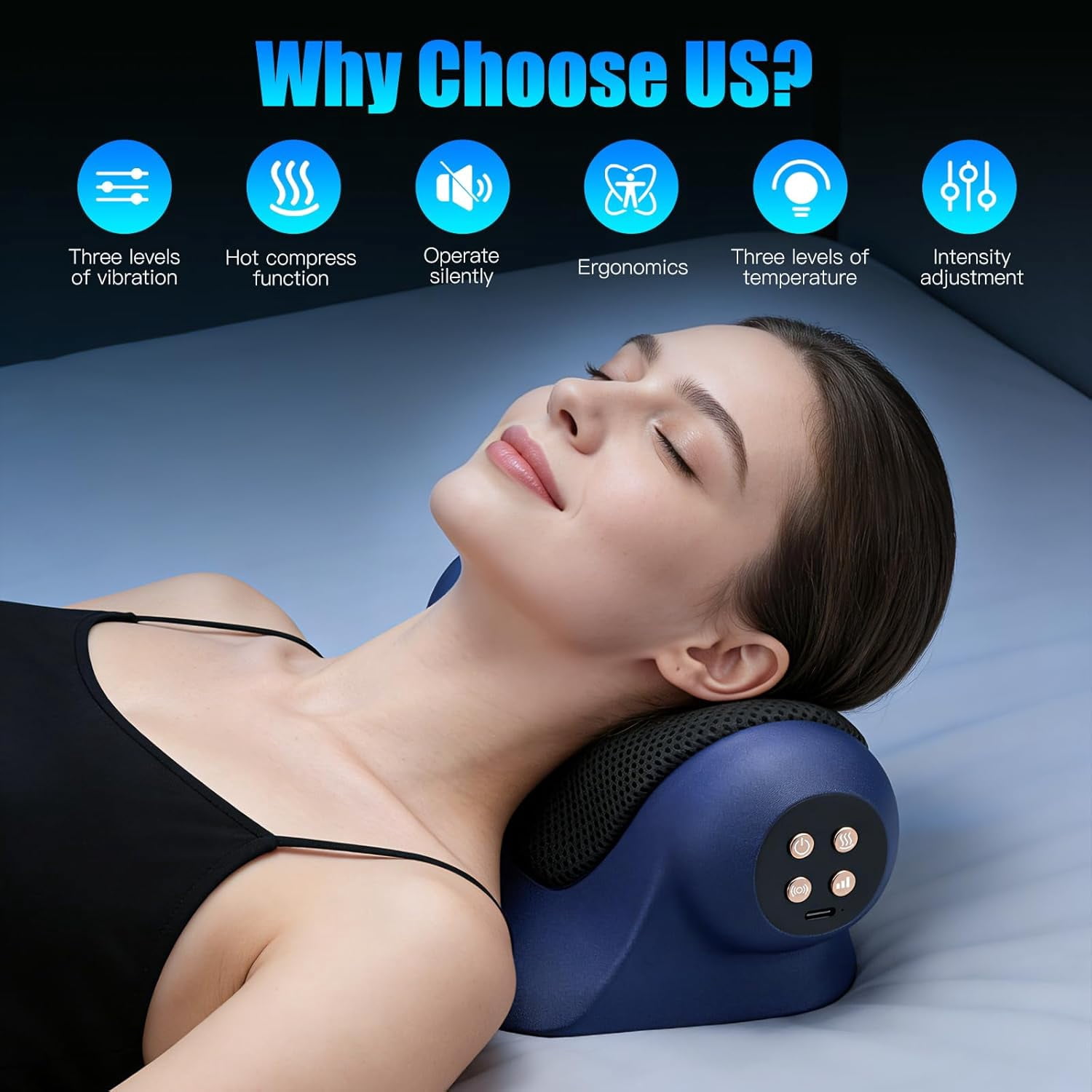 3-in-1 Neck Massager with Heat, Red Light & Vibration Adjustable, Heated Neck Stretcher for Pain Relief