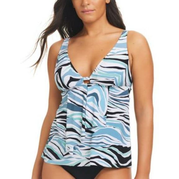 Beyond Control Womens Printed Tankini Top White Multi 14