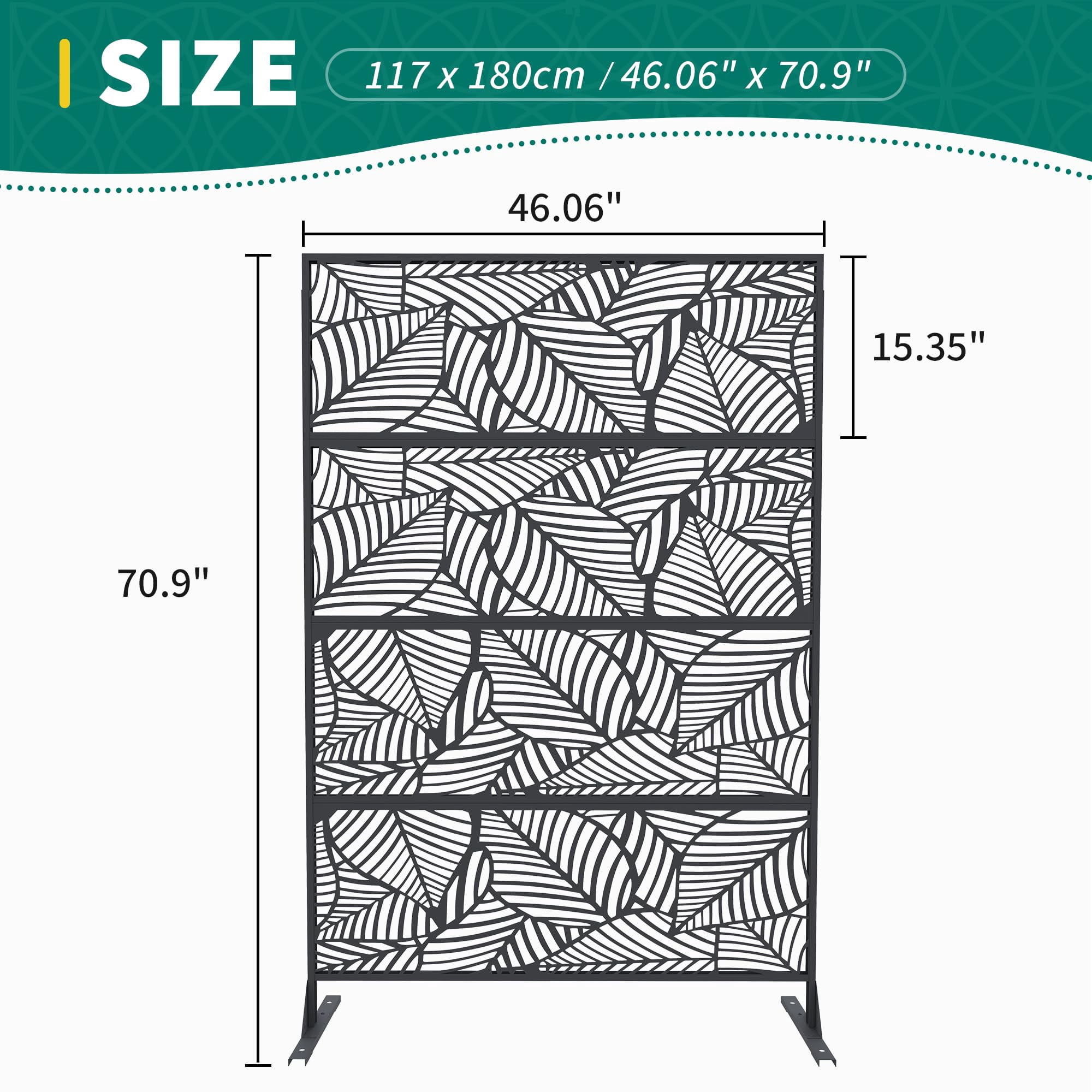 Decorative Metal Garden Fence Panels, Black Outdoor Scroll Design Border ,Rust-Proof & Easy Snap-Together Installation,Leaf