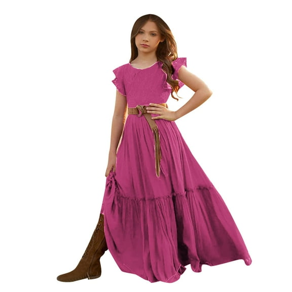 RMGVDSD Girls Dresses Kids Toddler Girls Spring Summer Solid Color Ruffle Sleeveless Bohemia Dress A-Line Midi Casual Sundress Wedding Guest Dresses